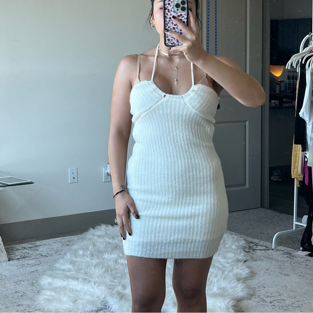 Cream knit halter sweater dress